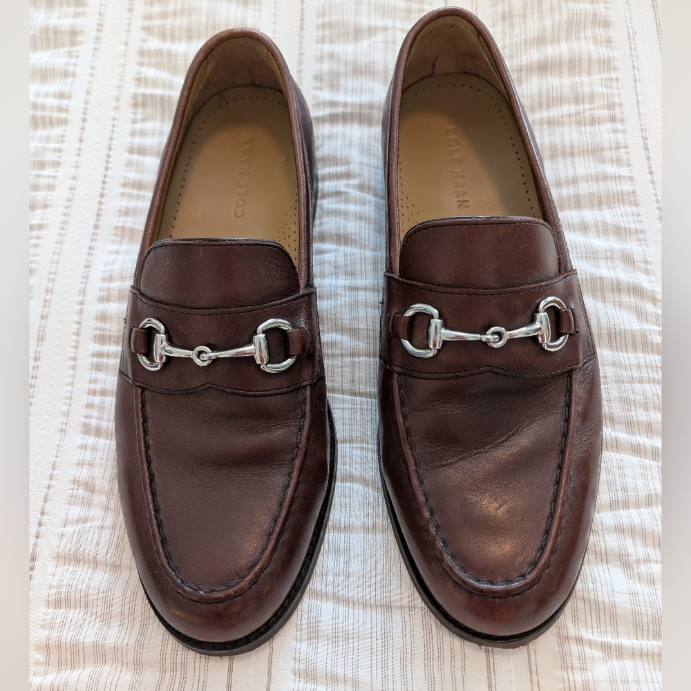 Cole Haan Brown Leather Loafers with Silver Accents
